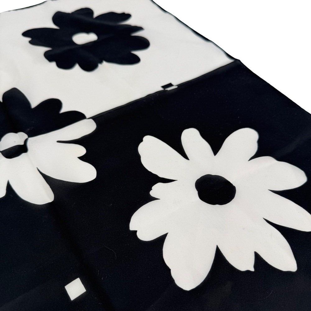 Nasharr Freres Vintage Black White Daisy Floral Colorblock Square Scarf Mod 21in - Picture 2 of 4